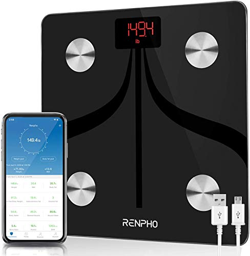 RENPHO Körperfettwaage, Bluetooth Personenwaage Körperanalysewaagen mit App, Smart Digitale Waage für Körperfett, BMI, Gewicht, Muskelmasse, Wasser, 280x280 mm, USB Wiederaufladbare