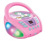 Lexibook RCD109UNI Einhorn-Bluetooth-CD-Player für Kinder-Tragbar, Lichteffekte, Mikrofonbuchse, Aux-In, Akku oder Netz, Mädchen, Jungen, Lila, Rosa