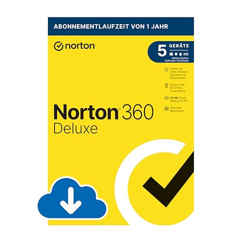 Norton 360 Deluxe 2024 | 5 Geräte | Antivirus | Secure VPN | Passwort-Manager | 1-Jahres-Abonnement | PC/Mac/Android/iOS | Aktivierungscode per Email