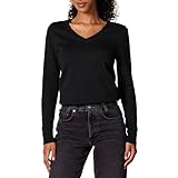 Amazon Essentials Damen Langärmeliger Pullover mit V-Ausschnitt, 100% Baumwolle, Schwarz, L