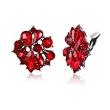 EVER FAITH Blumen-Ohrclips für Damen Mädchen Strass-Kristall Blumen Clips on Ohrringe Rot