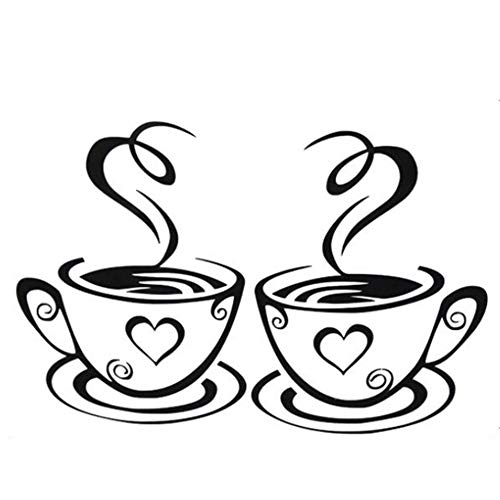 Wandtattoo Doppel Kaffee Teetassen Wandaufkleber Wandtattoos Küche Wanddeko Kaffee Wandsticker Wandaufkleber für Glasfenster Café Esszimmer Und Restaurant