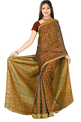 Trendofindia Indischer Bollywood Fashion Sari Stoff Damenkostüm Kleid Braun CA129