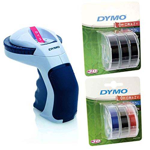 Dymo Omega Etikettenprägegerät für den Heimbedarf (Omega + 6er Etikettierband schwarz + bunt)
