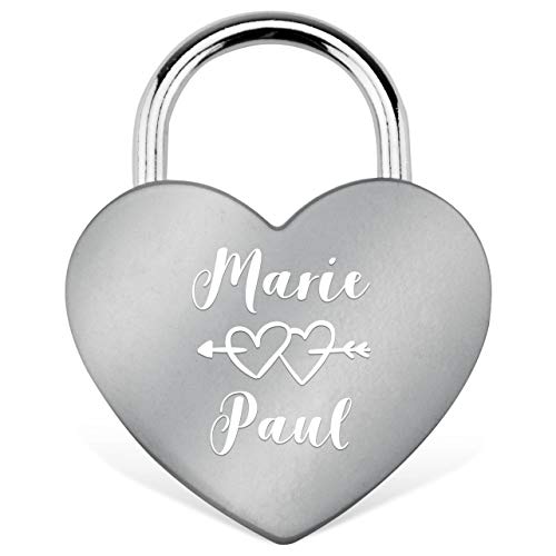 RM-Laser Liebesschloss Herzschloss in Silber mit Gravur und Schlüssel. Jetzt eine Liebes-Botschaft gestalten. Inkl. Kleiner Geschenkbox