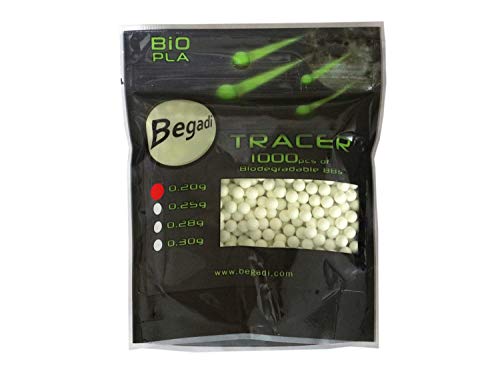 BEGADI Softair Bio Tracer BBS, 1000 Stück, 6mm Kugeln, 0,20g, minimale Toleranz, biologisch abbaubar, für Airsoft, grün nach Leuchtend