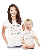 Unser erster Muttertag - Süßes Geschenk Partner Outfit für Mama und Baby Body Body Weiß 0-3 Monate/Shirt Weiß L