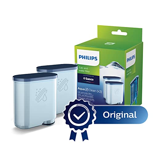 Philips Original Kalk- und Wasserfilter wie CA6903/01 - 2 AquaClean Filter, Kein Entkalken für bis zu 5.000 Tassen*, Click&Go-System, Weiß (CA6903/22) 8.2 x 8.4 x 8.8 cmc, Schwarz