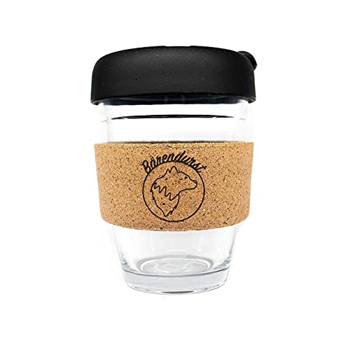Bärendurst® Kaffeebecher to go Glas 340ml, Travel Mug, Coffee to go Becher, Kaffeebecher mit Silikondeckel