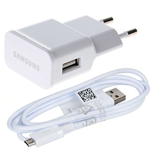 Original Samsung Micro USB Handy Ladegerät plus Ladekabel - Datenkabel in der Farbe Weiß für kompatible Samsung Mobiltelefone