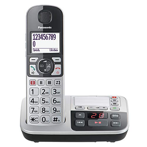 Panasonic KX-TGE520GS DECT Seniorentelefon mit Notruf (schnurlos, Festnetztelefon mit Anrufbeantworter, Großtastentelefon, Eco-Plus) silber-schwarz