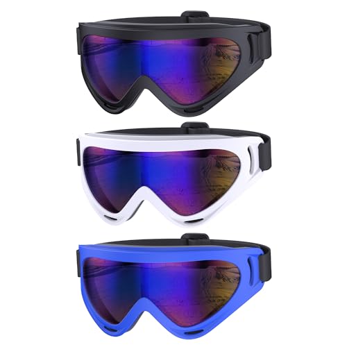 Estefanlo 3 Stück Skibrille, Ski Snowboard Brille, UV-Schutz Goggle, Motorradbrillen für Outdoor Aktivitäten Skifahren Radfahren Snowboard Wandern Augenschutz