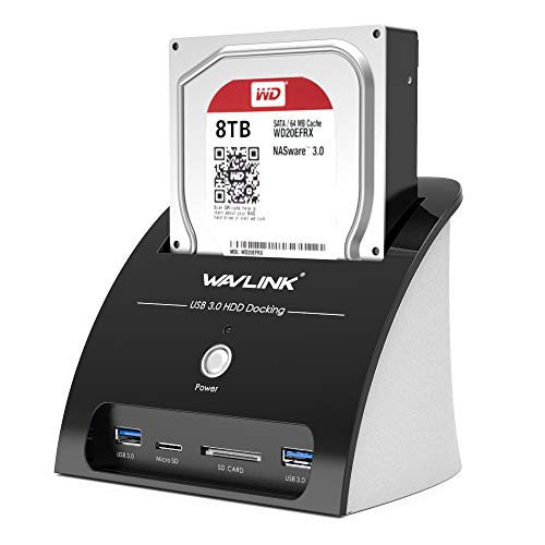 WAVLINK USB 3.0 zu SATA-Festplatten-Dockingstation mit 2 USB 3.0-Anschlüssen und TF & SD Kartenleser für 2,5 oder 3,5 Zoll SATA HDD SSD, Unterstützung UASP(Enthält Keine Festplatte)