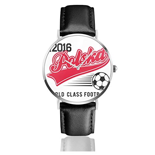 Unisex Business Casual Euro 2016 Fußball Polen Polska Baseball Weiße Uhren Quarz Leder Uhr mit schwarzem Lederband für Männer Frauen Junge Kollektion Geschenk