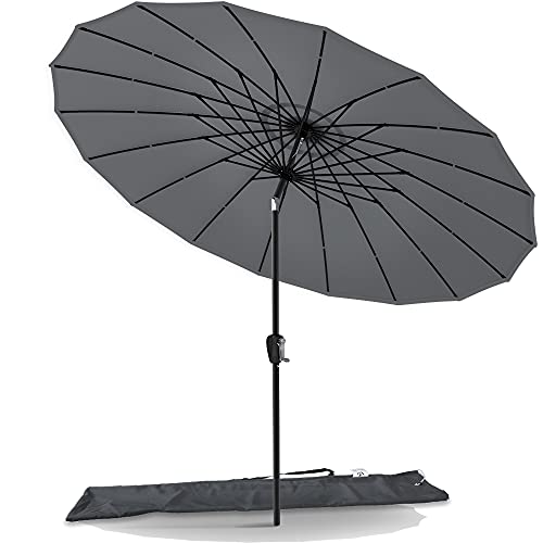 VOUNOT Shanghai Sonnenschirm 270 cm Rund mit Kurbelvorrichtung, Knickbar, Sonnenschutz UV-Schutz, Balkonschirm Gartenschirm Marktschirm mit Schutzhülle, Grau