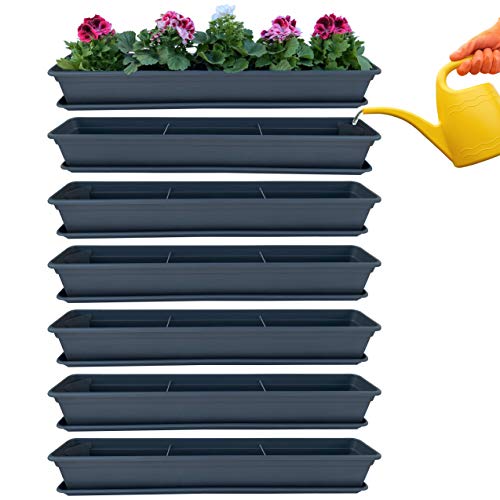 Hossi's Wholesale Blumenkasten mit Wasserspeicher 100cm, 6 Stück, Balkon Pflanzenkasten in Anthrazit mit Untersetzer