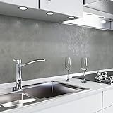 danario Küchenrückwand selbstklebend - 3D-Optik - Spritzschutz Küche - versteifte PET Folie - 0,75 mm - Beton dunkel - 60cm x 400cm