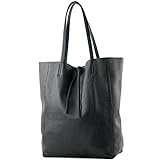 modamoda de - T163 - Ital. Shopper Large mit Innentasche aus Leder, Farbe:Schwarz2021
