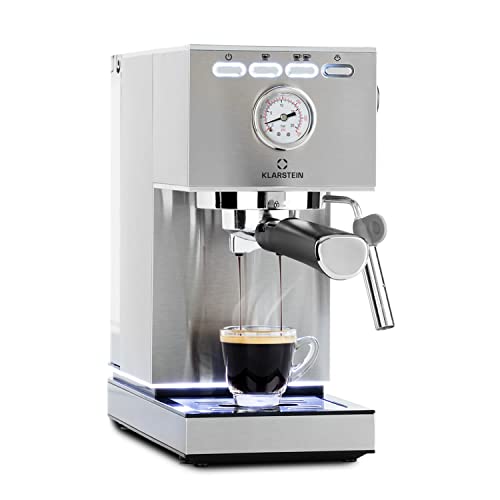Klarstein Pausa Espressomaker, Siebträgermaschine mit 1350 Watt, Espressomaschine 20 Bar Druck, Siebträger Kaffeemaschine mit Wassertank: 1,4 Liter Edelstahl ,silber