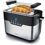 Arendo - Edelstahl Toaster 2 Scheiben mit LED Anzeige – Brötchenaufsatz - extra breite Schlitze – 7 Bräunungsstufen – einseitige Bräunungsfunktion für Brötchen Bagels und Baguettehälften