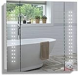Mood LED beleuchteter Badezimmer Spiegelschrank mit Antibeschlag-Pad, Steckdose, Sensor-Schalter und LED-Lichter, TÜV geprüft, Galaxy 60cm x 65cm x13.5cm (HxBxT)
