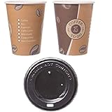 partypack 100 Premium Kaffeebecher 300ml und Deckel schwarz Pappbecher Coffee to go 0,3l Hartpapierbecher für Kalt- und Heißgetränke