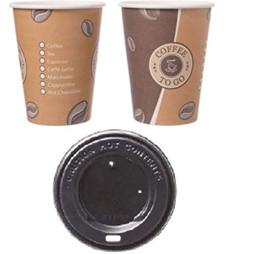 partypack 100 Premium Kaffeebecher 300ml und Deckel schwarz Pappbecher Coffee to go 0,3l Hartpapierbecher für Kalt- und Heißgetränke