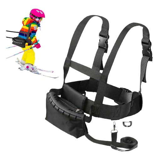 Ski und Snowboard Gurt für Kinder, Ski Gurt mit Abnehmbarer Leine und Tasche, Skating Trainingsgürtel, Geschwindigkeitskontrolle, Perfekt für Anfänger Kinder (Schwarz)