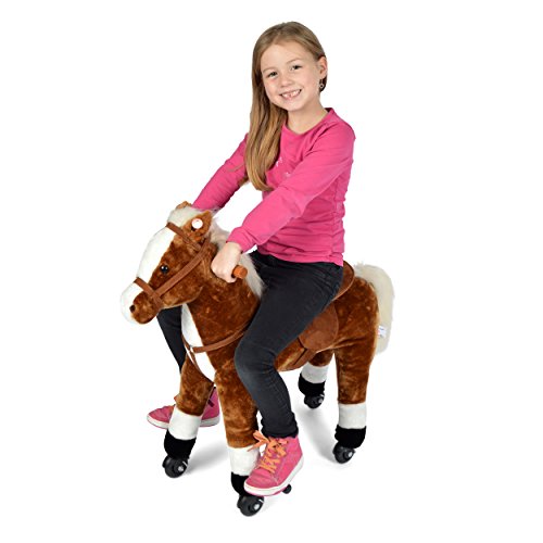 Pink Papaya Reitpferd auf Rollen, XXL 70cm Spielpferd Milo, Schaukelpferd zur echten Fortbewegung bis 70kg belastbar, Plüsch-Pferd mit 2 Sounds Toys