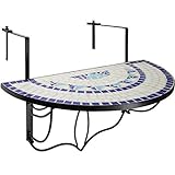 TecTake 800570 - Balkonhängetisch zusammenklappbar, Halbkreisförmiges Design, Tischplatte aus Steinmosaik - Diverse Farben (Blau-Weiß | Nr. 402766)
