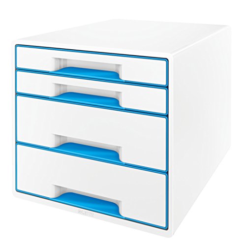 Leitz 52132036 WOW CUBE Schubladenbox, 4 Schubladen, blau metallic