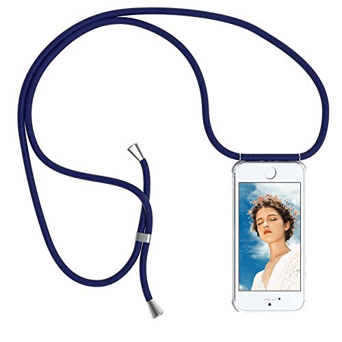 YuhooTech Handykette Hülle für iPhone 5 / 5S / SE(2016)- 4,0' Display, Smartphone Necklace Hülle mit Band - Handyhülle mit Kordel Umhängenband - Schnur mit Case zum umhängen in Blau