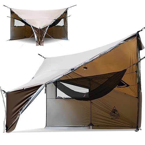 OneTigris COZSHACK Zelt 2-4 Personen wasserdicht 2000 mm Winddicht Camping Zelt groß mit Schneerock warm Zelt für Winter Hängemattenzelt Outdoor Auto Zelt kleines Packmaß