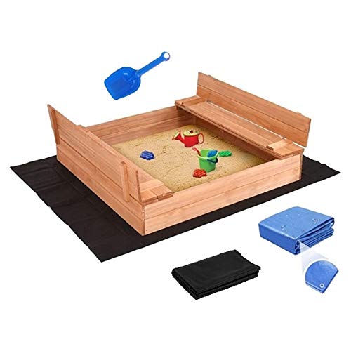 Sandkasten mit Deckel Sandbox Imprägniert 150x150 Sandkiste mit Sitzbänken Holz Spielzeug