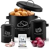 Twopol® Kartoffel Aufbewahrungsbox [3er Set]-mit 360°Luftzirkulation hält Gemüse länger frisch-der ideale Weg für Zwiebel Aufbewahrung Kartoffel Aufbewahrung und Knoblauch Aufbewahrung (Schwarz)