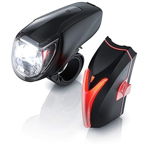 LED Akku Fahrradbeleuchtung Set StVZO - Fahrradlampen-Set 90 Lux - Vorderlicht und Rücklicht - zugelassen nach StVZO - Schnellbefestigung - Befestigungs-Clip - Fahrradlicht Fahrradlampe Fahrradleuchte