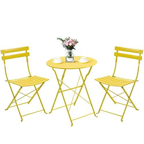 AVAWING Bistro Set 3-Teiliges, Klappbar Sitzgruppe Balkonset, Gartenmöbel Set garnitur, Bistrotisch mit 2 Stühlen für Hof Garten (Yellow)