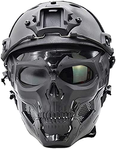 PJ Tactical Fast Helm Und Verstellbare Airsoft Maske Totenkopf Vollgesichtsmaske Geeignet Für Airsoft Paintball, Halloween, Rollenspiele, Kostümpartys Und Filmrequisiten