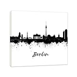 Berlin Wandbilder - Berliner Skyline Schwarz/Weiss - 20x20 cm Bilder Leinwanddrucke/Street Art Graffiti Kunstdruck 2cm - Leinwandbild Wandbild/fertig zum aufhängen