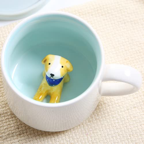 Arawat Tasse Hund Süße Kaffeetasse Keramik Teetasse mit Löffel & Untersetzer 350 ml Groß 3D Kaffeebecher Witzige Tasse Espressotassen Kaffee Tasse Cappuccinotasse Cute Geschenk (Hund)