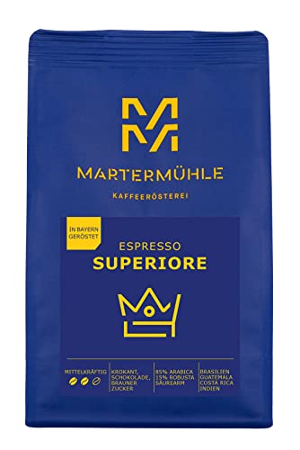 Martermühle Superiore Espressobohnen 1kg kräftig I Arabica/Robusta I Aromen: Brauner Zucker, Krokant, Schokolade I Ganze Espresso-Bohnen schonend geröstet, säurearm