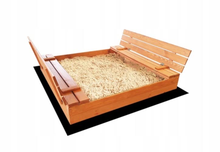 Sandkasten 140x140 cm Imprägniert Premium Sandbox mit Abdeckung Sitzbänken Deckel Plane Sandkiste Holz Sandkastenvlies 150x150
