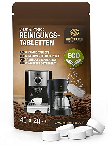 Coffeeano 40 Reinigungstabletten für Kaffeevollautomaten und Kaffeemaschinen Clean&Protect. Reinigungstabs kompatibel mit Jura, Siemens, Krups, Bosch, Miele, Melitta, WMF uvm.