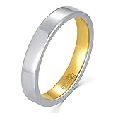 Cloyo Ringe Partnerringe Schlicht Verlobungsring Bicolor Ring Wolfram Eheringe 4mm Weißgold ​Ring Damen Freundschaftsring Hochglanz Größe 65(20.7)