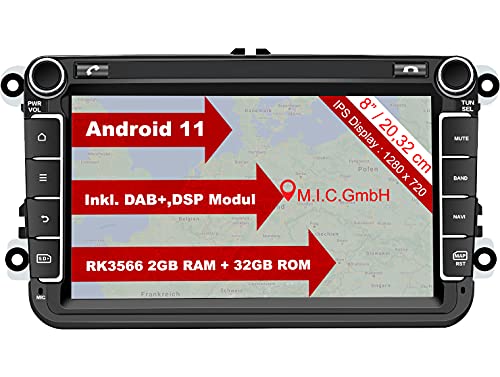 M.I.C. AV8V7-lite Android 11 Autoradio mit navi Ersatz für VW Golf t5 touran Passat RNS RCD Skoda SEAT: DSP DAB Plus Bluetooth 5.0 WiFi 2 din 8' IPS Bildschirm 2G+32G USB Auto zubehör DE/at/CH