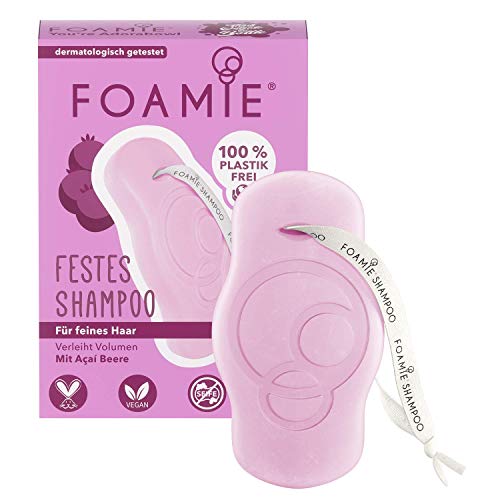 Foamie Festes Shampoo Feines Haar mit Acai-Beeren & Mandelextrakt, Volumen Shampoo für mehr Fülle, Haarpflege 100% Vegan, Plastikfrei, 80g