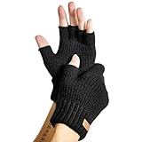 JYUYNY Fingerlose Handschuhe,Handschuhe fingerlos - Fingerless Gloves,Winter warme Strick handschuhe,Laufen Radfahren Fahren für Herren und Damen. (Schwarz)