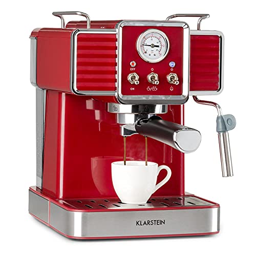 Klarstein Gusto Classico Espressomaker, 1350 W, Espressomaschine mit 20 Bar Druck, Siebträgermaschine, abnehmbares Tropfgitter aus Edelstahl, Siebträger Kaffeemaschine, Volumen Wassertank: 1,5 L, rot