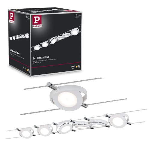 Paulmann Seilsystem RoundMac Set - Komplettset mit 6 x 4 W LED-Lampen in Warmweiß - Erweiterbare Seilleuchte in Weiß matt - Energieklasse A++ - 94106, 5000 x 160 x 24 cm