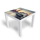 DEKOGLAS Beistelltisch Couchtisch 'Big Ben' Sofatisch mit Motiv Glasplatte Kaffee-Tisch von DEKOGLAS, 55x55x45 cm Weiß